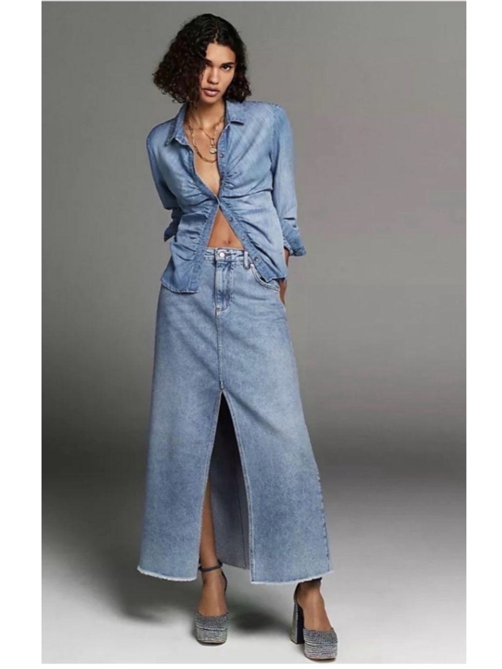 PILCRO x ANTHROPOLOGIE The Madi Front-Slit Denim Skirt - Picture 5 of 13
